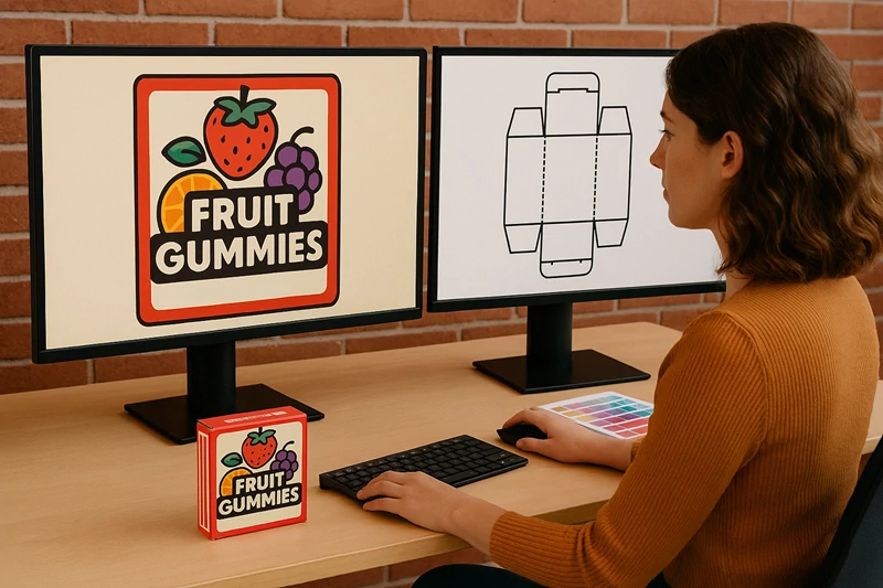Diseñador de packaging que trabaja en diseño gráfico y CAD en dos paquetes de software